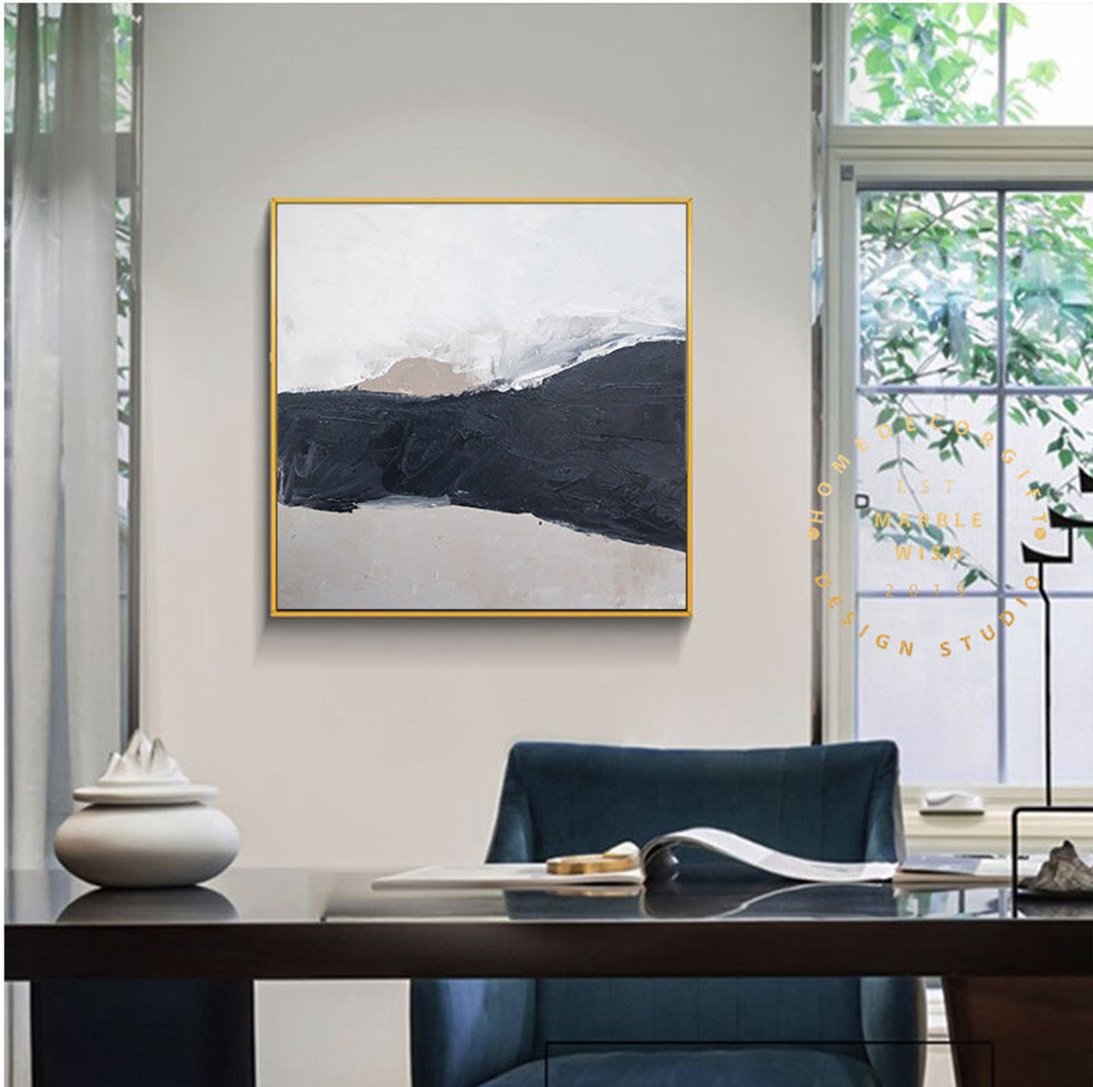 Large Neutral Abstract Painting Mountain Abstract Wall Art Etsy