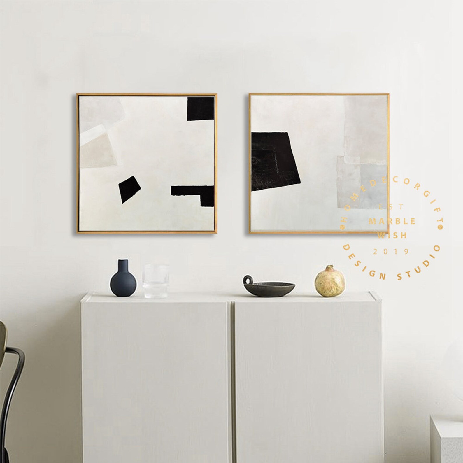 Original 2 Piece Wall Art Set of 2 White Abstract Painting - Etsy