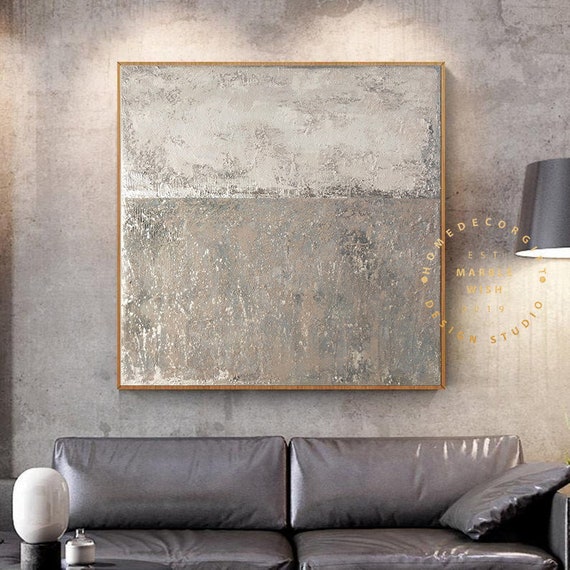 Original Large Abstract Painting Gray Painting Silver Etsy