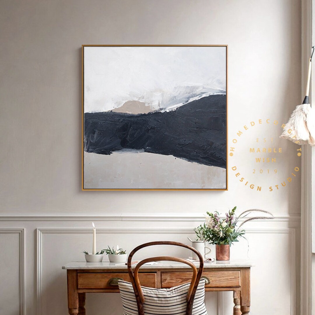 Large Neutral Abstract Painting, Mountain Abstract Wall Art, Modern