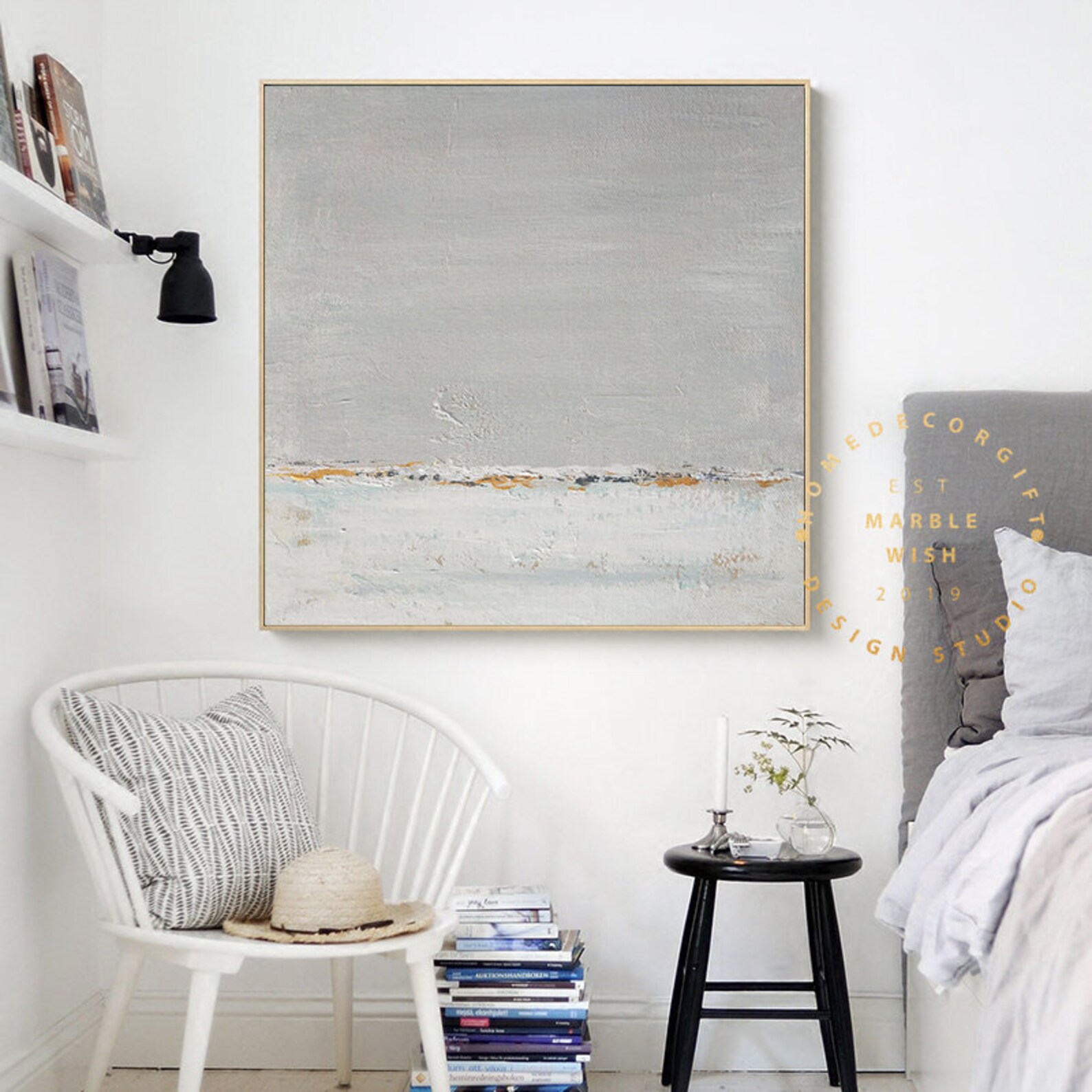 Minimal Gray and White Canvas Wall Art Large Abstract Etsy