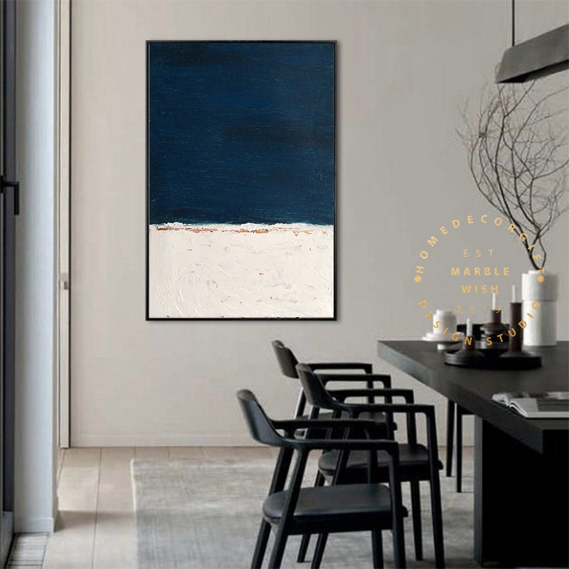 Large Navy Blue Abstract Oil Painting on Canvas Modern Living Room Art ...