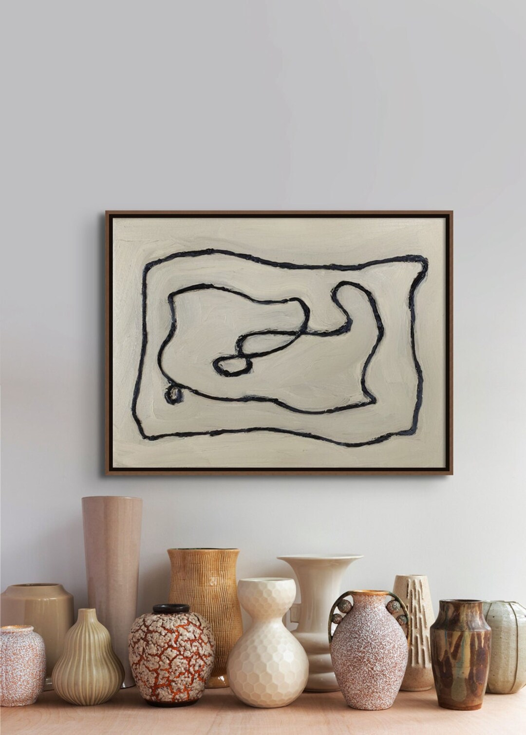 Beige Wabi Sabi Wall Art Beige Black Abstract Canvas Black Minimalist ...