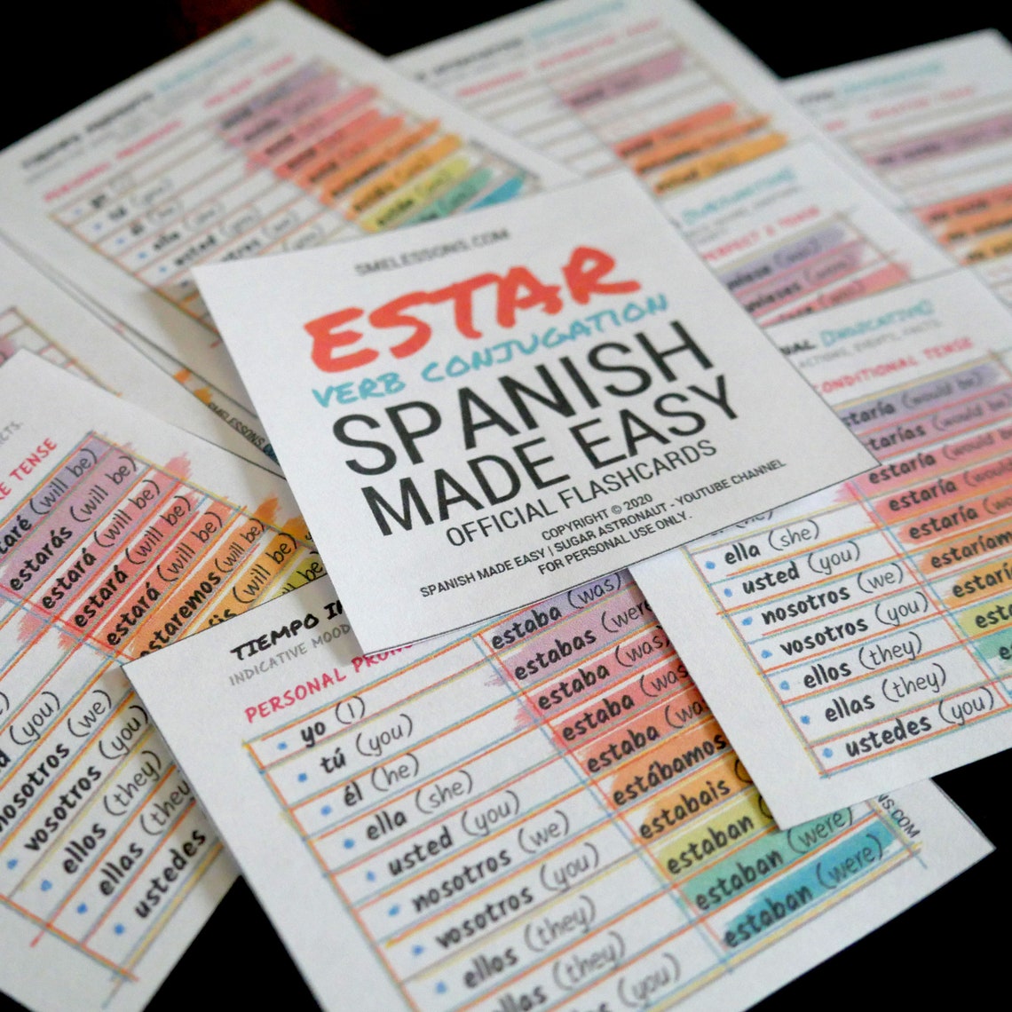 Estar Conjugation Spanish Flashcards, DIGITAL DOWNLOAD Etsy
