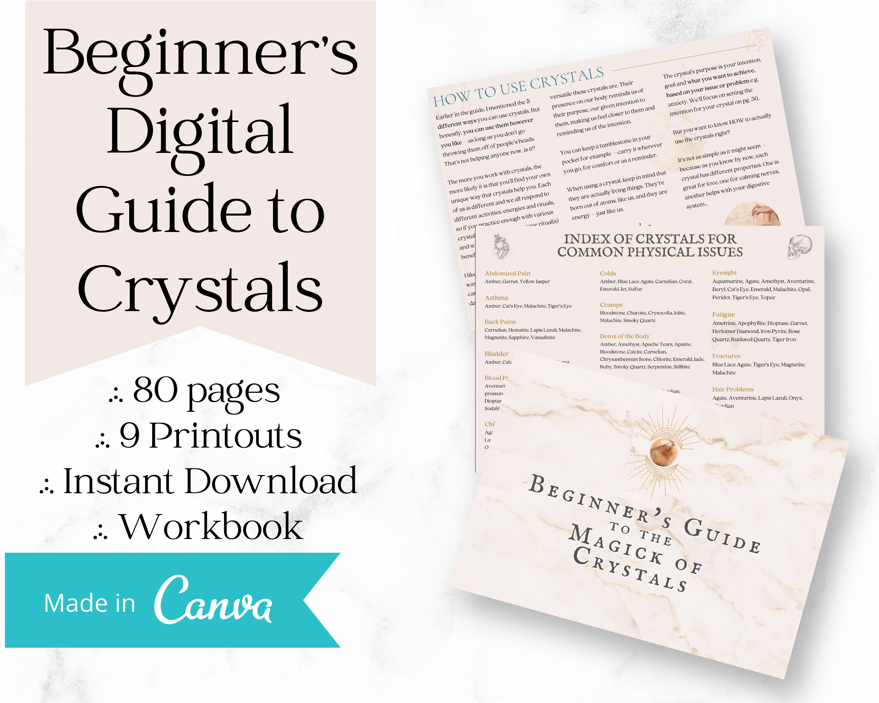 Crystals Guide Workbook on Crystals for Beginners Printable PDF Digital