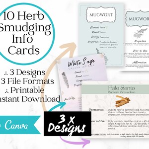 10 Smudging Herbs Fact Cards 3 Designs Guide Instant Digital Download How To Herbs Witchcraft Printtouts Meaning Cartes d’information