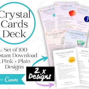 Crystal Cards Set 100 Printable Cards Deck 2 Designs | Digital Instant Download | Healing Powers of Crystals | Download Gemstone Information