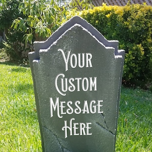 Custom Personalized Realistic Tombstone / Gravestone with shape, saying and lighting option of your choice. Great for Halloween and Parties