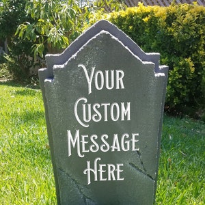 Custom Realistic Tombstone / Gravestone. Personalize with epitaph and shape of your choice. LED Illuminated. Great for Halloween & Parties.