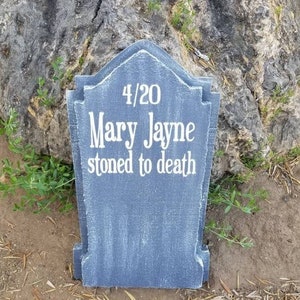 Halloween handmade Mary Jayne funny custom gravestone tombstone. Great for Halloween Displays & Parties.