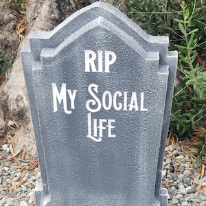 Halloween fun custom tombstone / gravestone RIP My Social LIfe. LED illuminated w/20 color options. Great for Halloween & parties.
