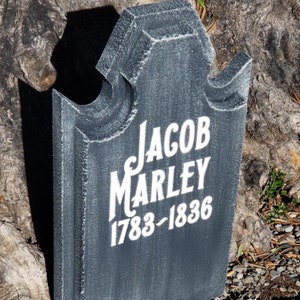 Halloween custom handmade tombstone gravestone Jacob Marley.  LED Illuminated w/ 20 color choices. Great for Halloween & Christmas Plays