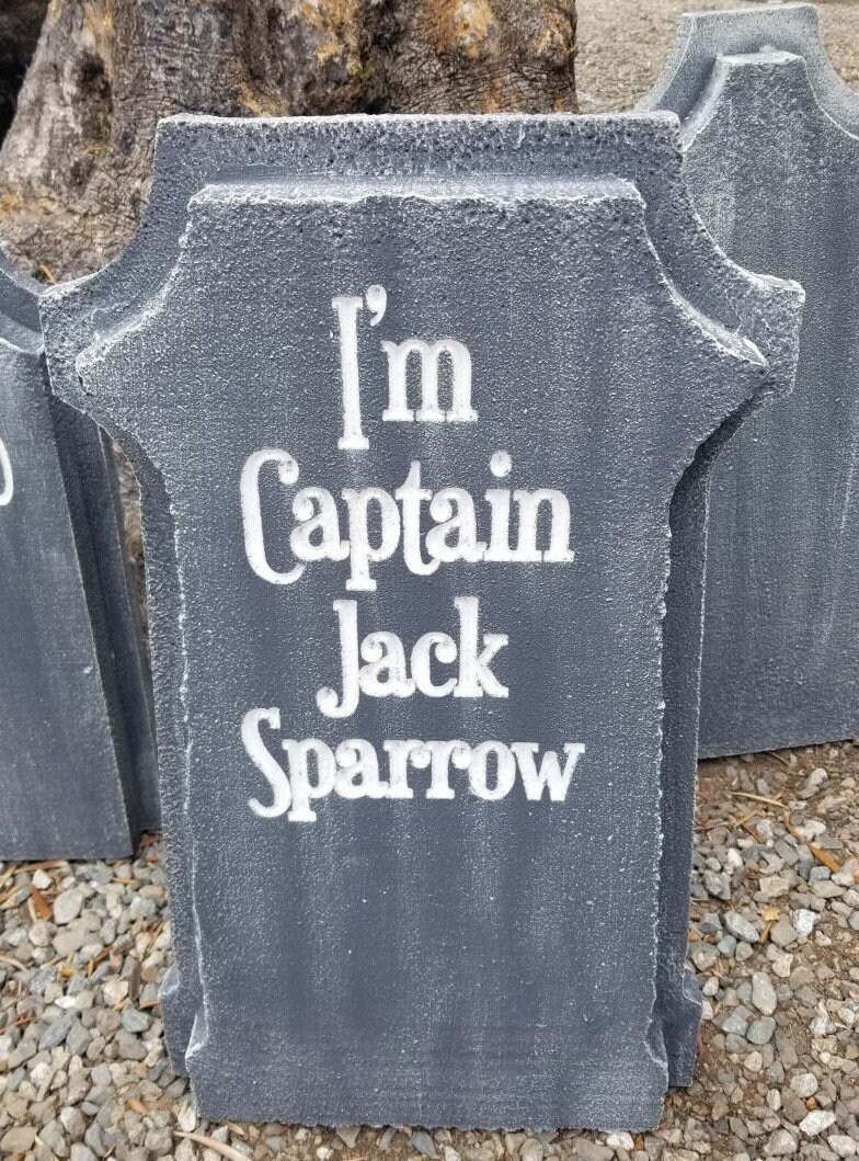 Halloween Custom Made Tombstone Gravestone I'm Captain Jack Sparrow. LED Illuminated w/ 20 different color choices. Great for Halloween