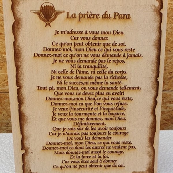 la PRIERE des PARACHUTISTES  Plaque murale 150 x200 x 17 mm