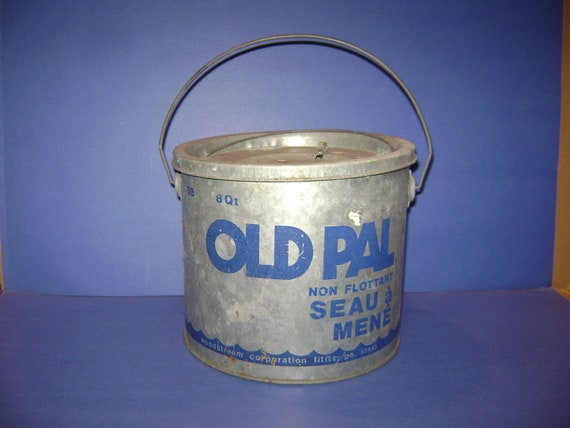 Vintage Galvanized Old Pal 8 Qt. Minnow Fishing Bait Double Bucket