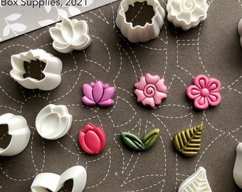 Tiny Flower Stamp & Cutter Set (#2) for Polymer Clay – Set of 6 Mini Designs