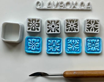 Talavera stamp set with matching cutter - made for use with polymer clay