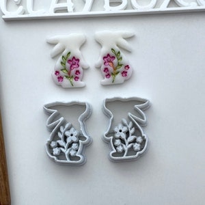 Floral Bunny Polymer Clay Cutter Pair - 3D Printed Easter Clay Tool