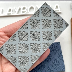 Damask Texture Mat for Polymer Clay – 2x4” Laser Engraved Rubber Stamp