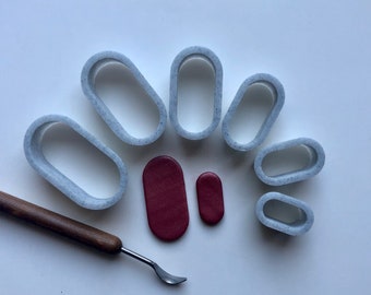 Long capsule shape cutter set - made for use with polymer clay