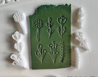 Floral Doodle Stamps: 3D Printed Polymer Clay Texture Stamps (Set of 6)