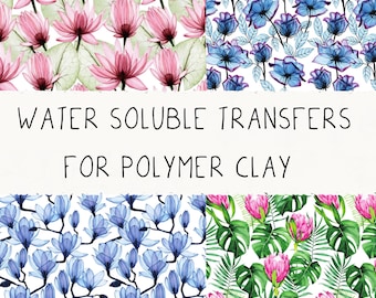 Watercolor Flower Transfers for Polymer Clay Jewelry – Set of 4, 4x5” Sheets