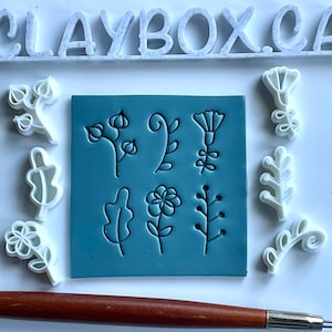 Doodle Stamps Set 3 | 6 Small Polymer Clay Stamps | Floral Design