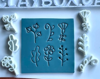 Doodle Stempel Set 3 | 6 Kleine Stempel aus Fimo | Florales Design