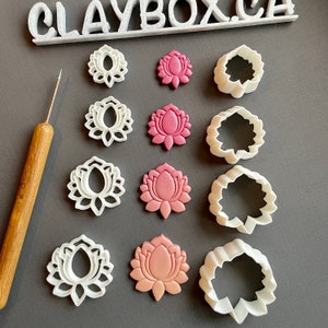 Lotus Polymer Clay Stamp with Matching Cutter | 3D Printed Clay Tools