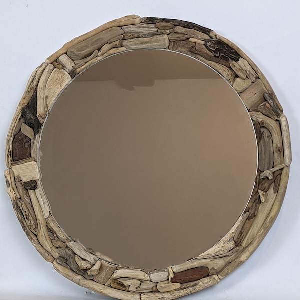 miroir rond en bois flotté