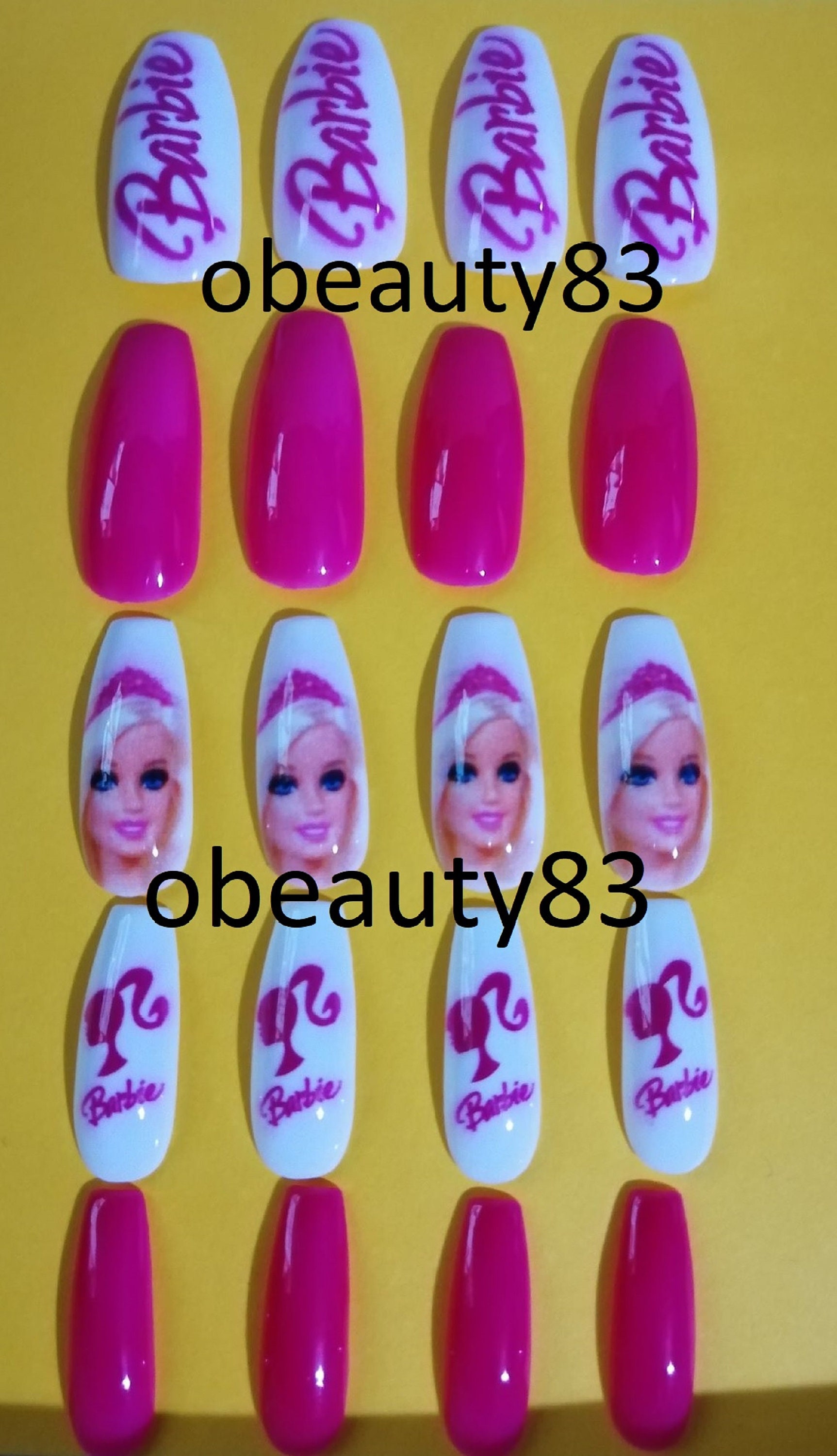 BARBIE PINK SET of Custom Design False Press on Nails Gel | Etsy UK