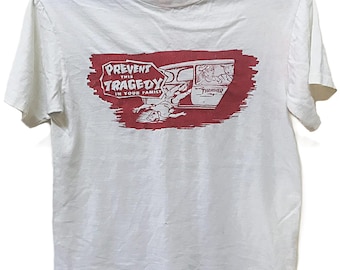 Vintage jaren 80 Thrasher preventie tragedie skateboarden T-shirt Hanes Beefy-T kleine S 100% katoen gemaakt in de VS Skater streetwear enkele steek