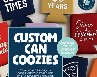 Personalized Can Coozie, Custom 12oz Cooler, Wedding Favor, Birthday