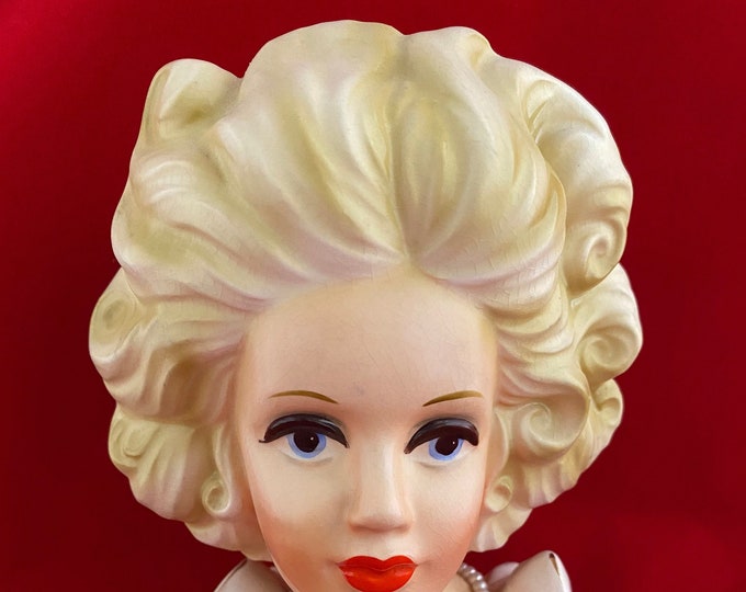 Head Vase / Vintage Parma A448 Lady With Pearls Large Head Vase / Large Lady Ceramic Head Vase