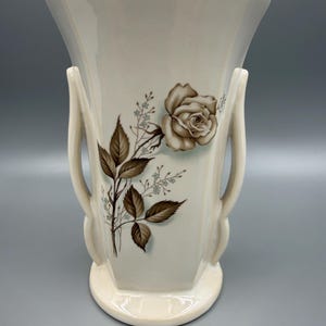 Vintage McCoy USA Vase Double Handle Floral Rose Mid Century Ceramic Planter 8"