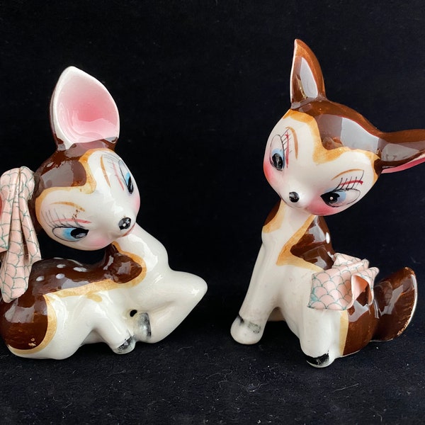 Deer / Vintage Ceramic Fawns / Japan Ceramic Set Fawns / Mid Century Deer Set / Anthropomorphic Fawns / Deer Doe Fawn Set / Vintage Japan