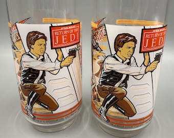 Vasos promocionales de Coca-Cola de Burger King de 1983 con diseño de Han Solo y la película El Retorno del Jedi.
