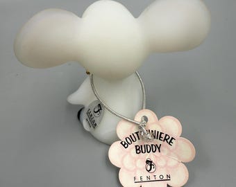 Vintage Fenton Boutonniere Buddy Mouse Satin Glass Mouse Figurine
