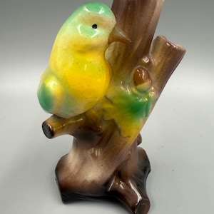 Czech / Vintage Czech / Red Dime Mark Czech Parrot / Czech Bird Spill Vase / Marked Czech Parrot Double Bud Vase / Pottery Bird Parrot Vase