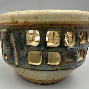 Signed Wally Smith Studio Pottery Candle Holder Pierced Stoneware Luminary Handmade Ceramic Decor