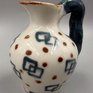 1941 Studio Pottery Miniature Pitcher Hand Painted Folk Art Creamer Signed SN Dated Handmade Ceramic Vase