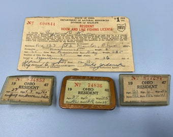 Permis De Pêche Ohio 1955 - Badge Métal Pin Holder - Vintage USA - Femme