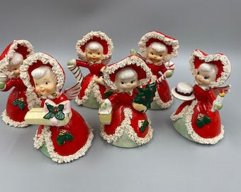 Napco / Vintage Napco / Christmas / Vintage Christmas / Napco Set of 6 1CX2265 Angel Bells with Gifts / Vintage Napco Angel Bell Matching