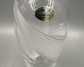 Jarrón alto Lenox Windswept de cristal de plomo macizo, espiral esmerilada, cristal transparente, 23 cm, etiqueta original, decoración vintage pesada