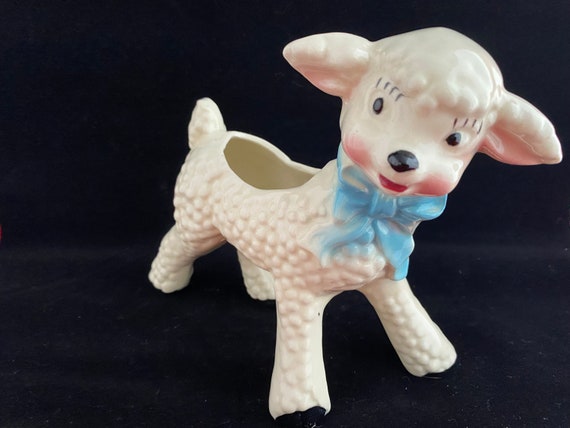 Vintage Lamb Planter Japan Ceramic Nursery Planter Mid Century Lamb Planter Easter Decor Kitsch Animal Planter