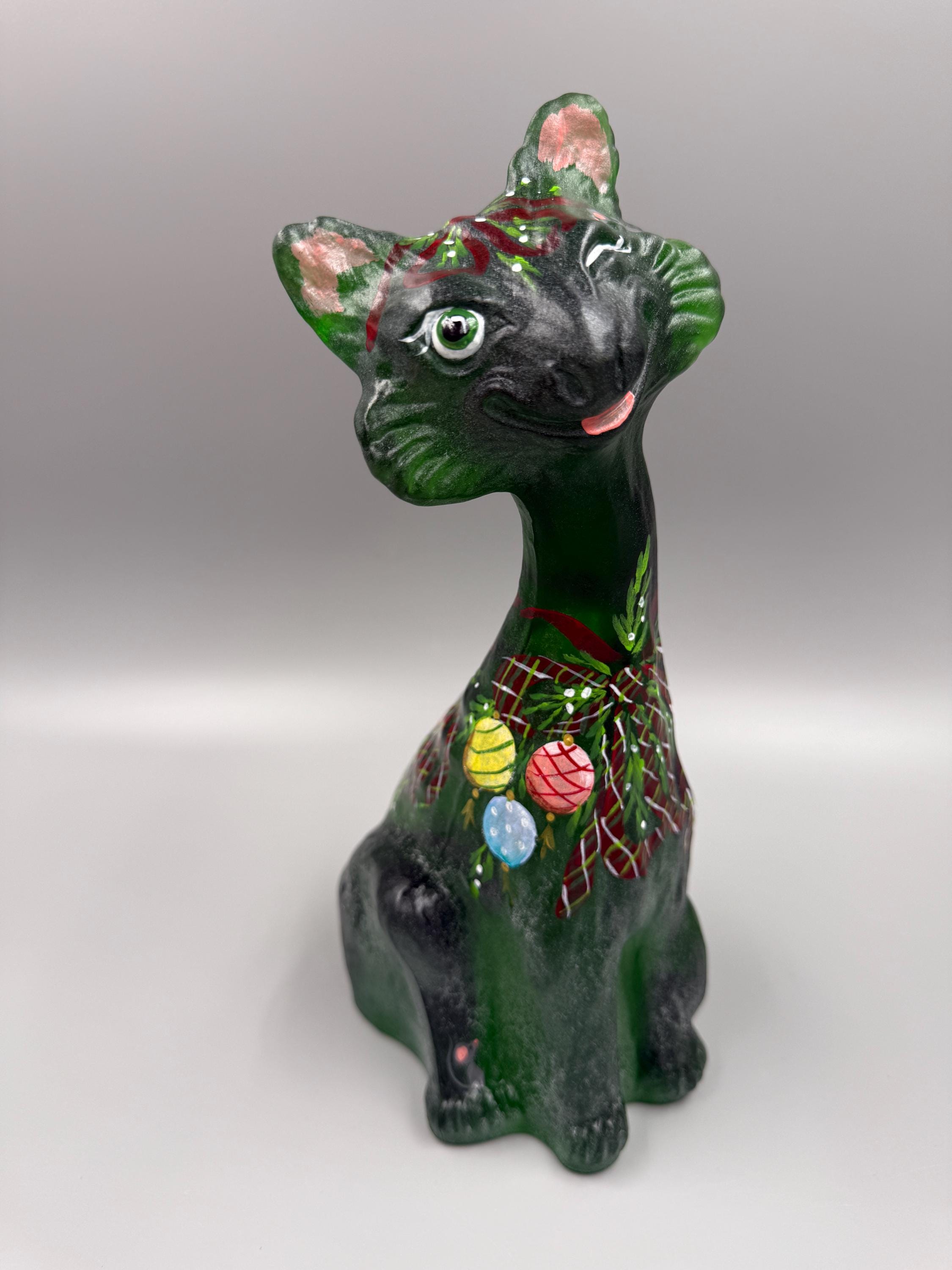 Fenton Mosser Winking Alley Cat Christmas Joy Figurine Signed R