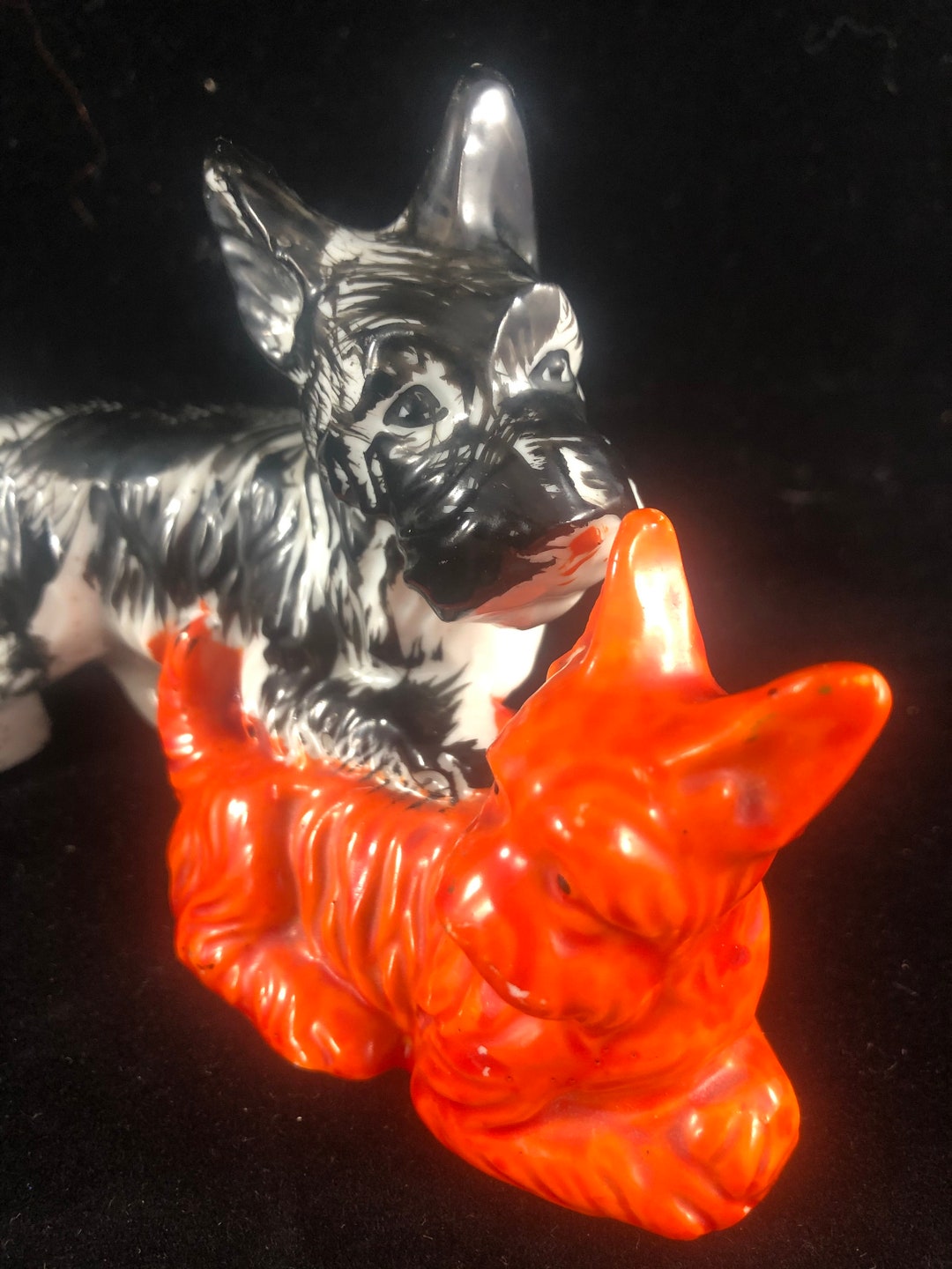 Scottie Dog / Made in Japan / Ceramic Scotty Dog / Orange Black Pair