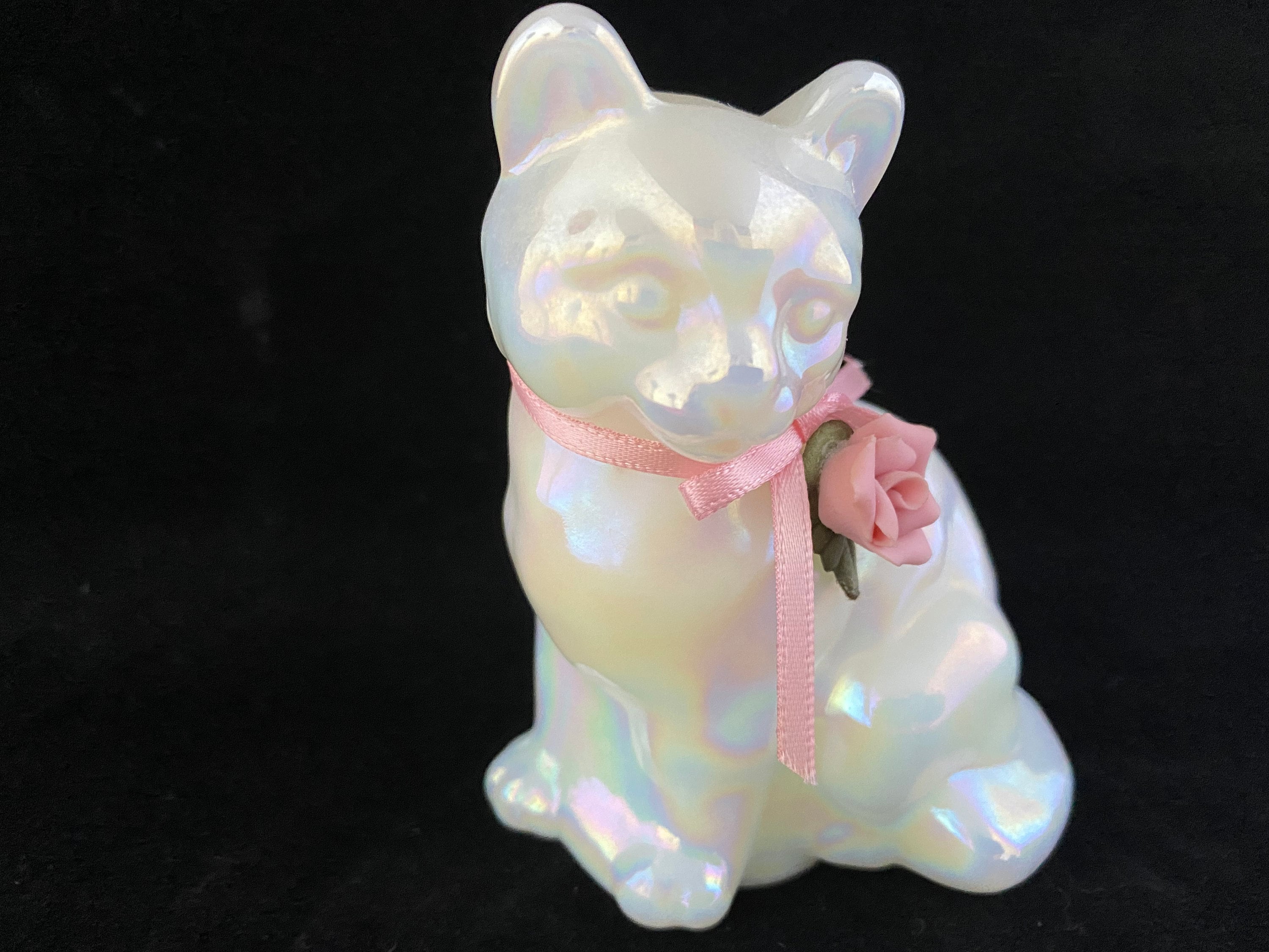 FENTON 花柄 CAT キャット 猫 フェントン ブルーガラス 置物 FENTON 花柄 CAT キャット 猫 フェントン ブルーガラス 置物