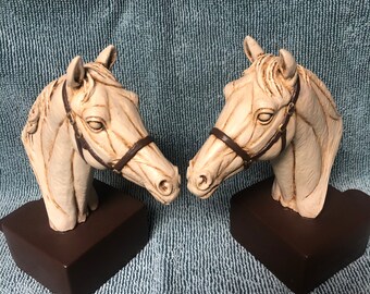 Vintage Handcut Horse Profile Repainted Custom Color Mix Wooden Bookend