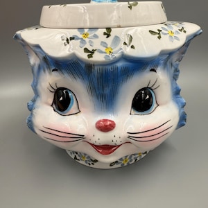 Lefton / Vintage Lefton / Rare 1950s Miss Priss Cookie Jar with Lid / Lefton Miss Priss / Vintage Lefton Cookie Jar / Anthropomorphic Kitty